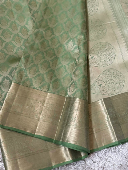 KANJIVARAM PURE SILK SAREE – Fully Brocade Saree in Sage Green
