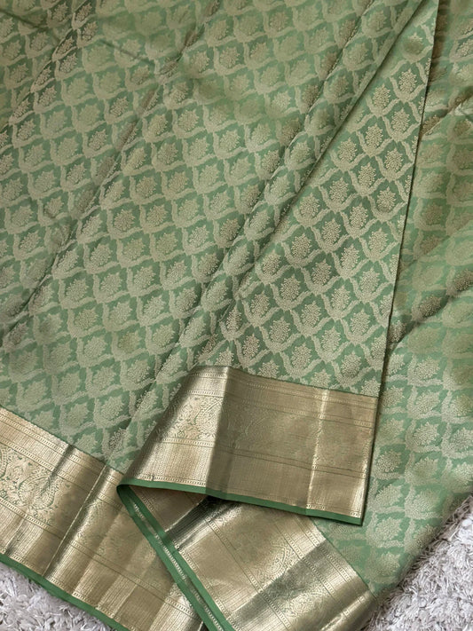 KANJIVARAM PURE SILK SAREE – Fully Brocade Saree in Sage Green
