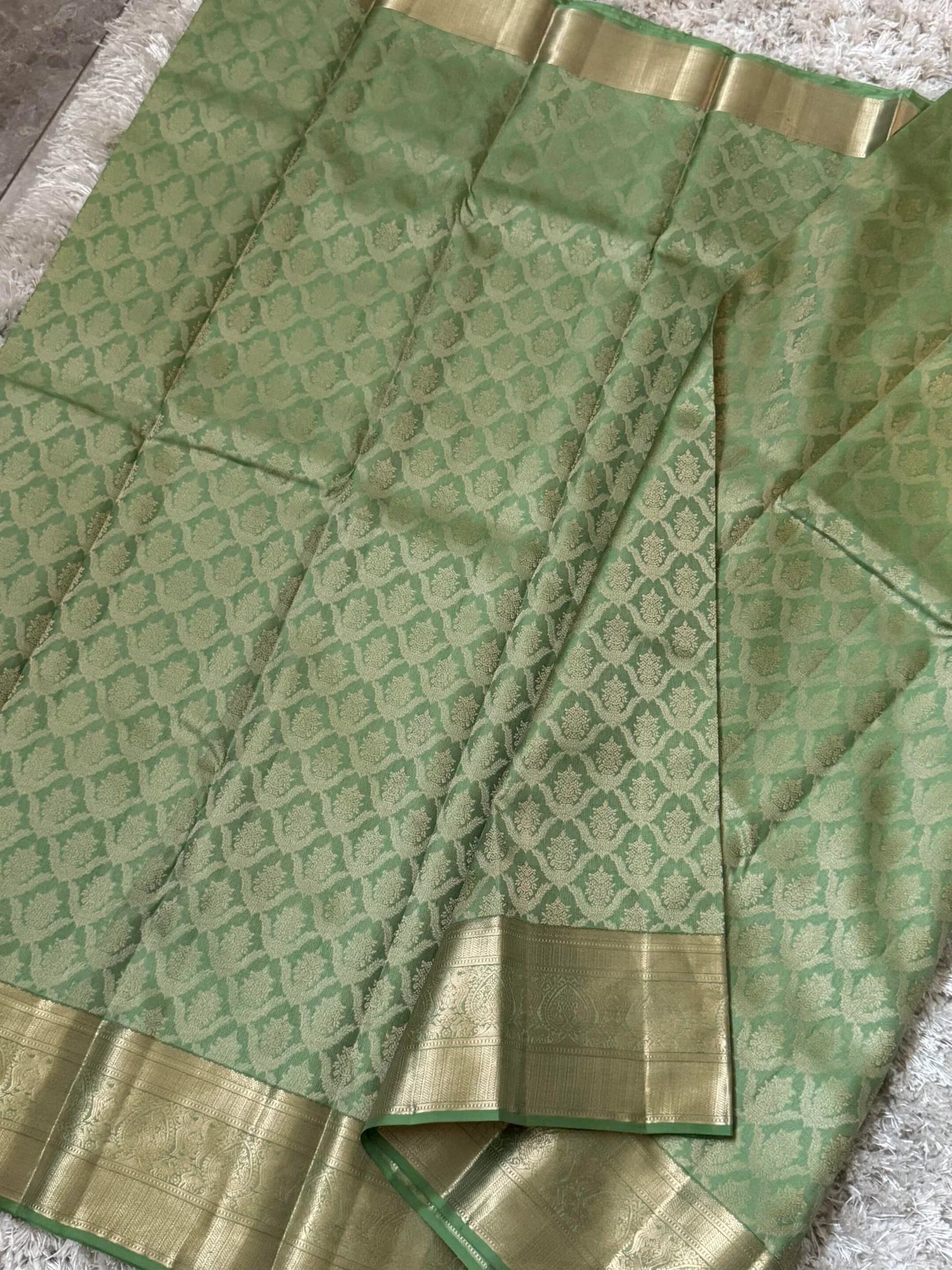 KANJIVARAM PURE SILK SAREE – Fully Brocade Saree in Sage Green
