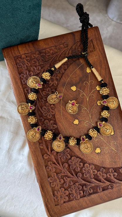 Lakshmi Black Bead Thread Necklace