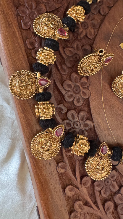 Lakshmi Black Bead Thread Necklace