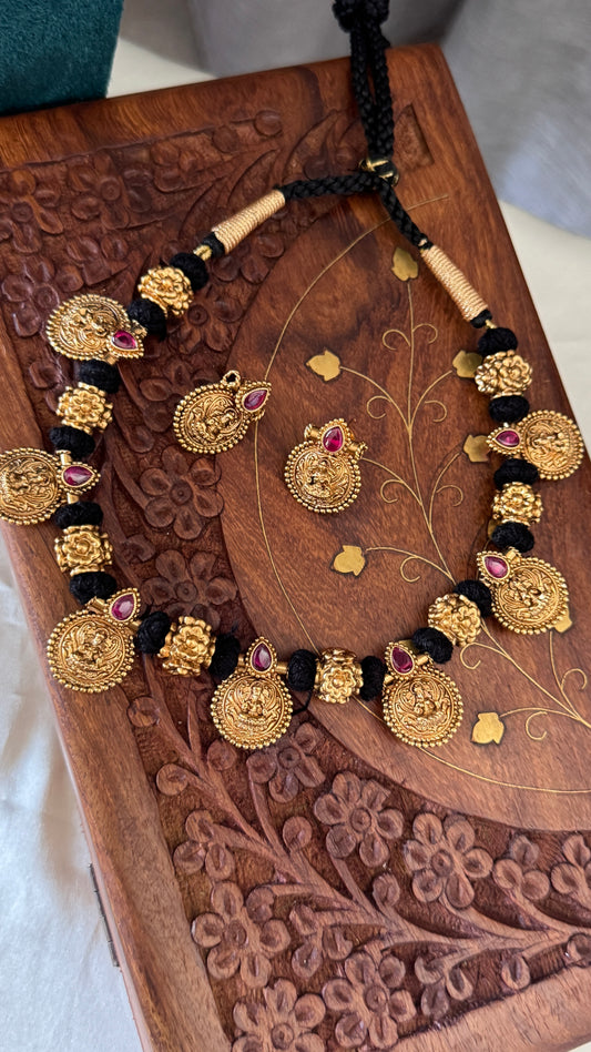 Lakshmi Black Bead Thread Necklace