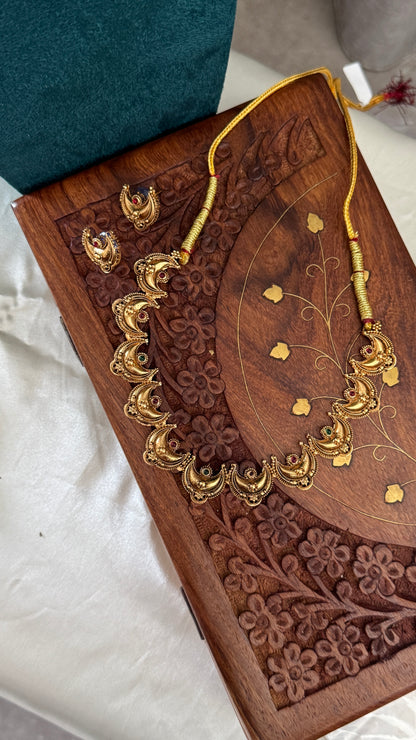 Gold-Toned Crescent Motif Choker Necklace Set