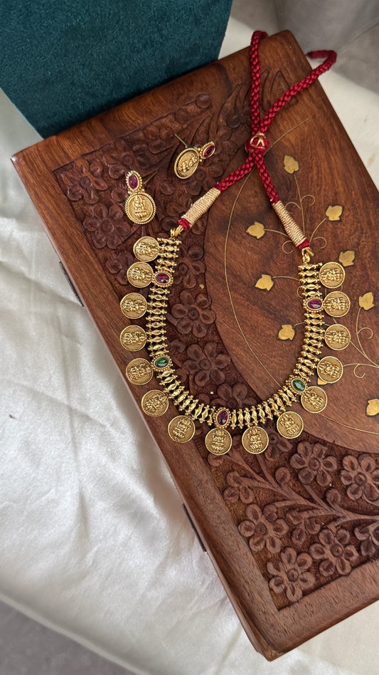 Gold-Plated Lakshmi Coin Necklace Set
