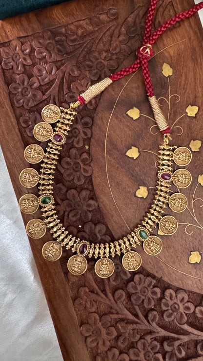 Gold-Plated Lakshmi Coin Necklace Set