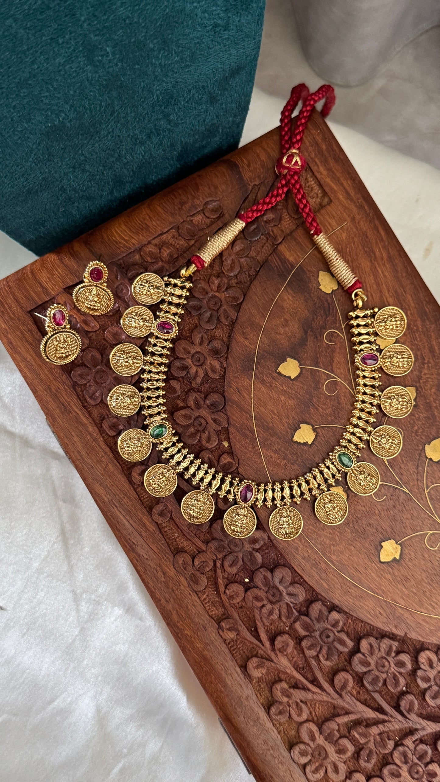Gold-Plated Lakshmi Coin Necklace Set