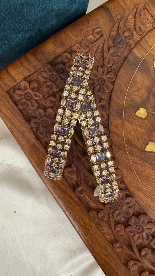 Antique gold plated Victorian Stone Bangle Set - Lavender Stones