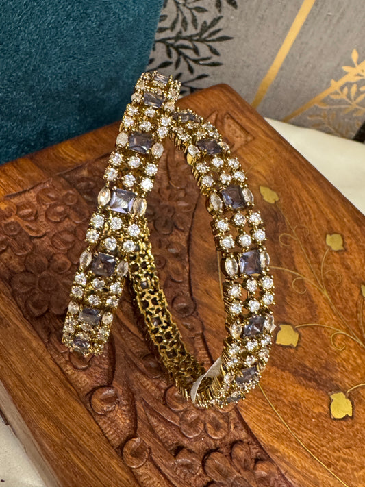 Antique gold plated Victorian Stone Bangle Set - Lavender Stones