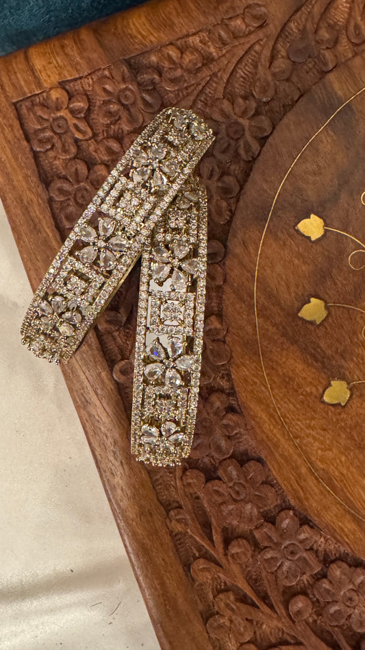 Antique gold plated Victorian Stone Bangle Set - White Stones