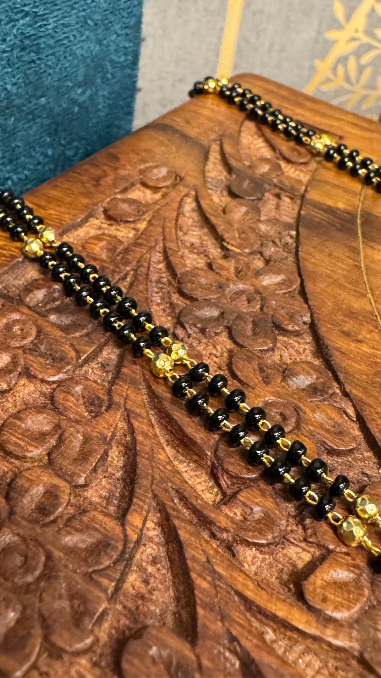 Long Mangalsutra with Gold Pendant – Traditional Black Bead Necklace