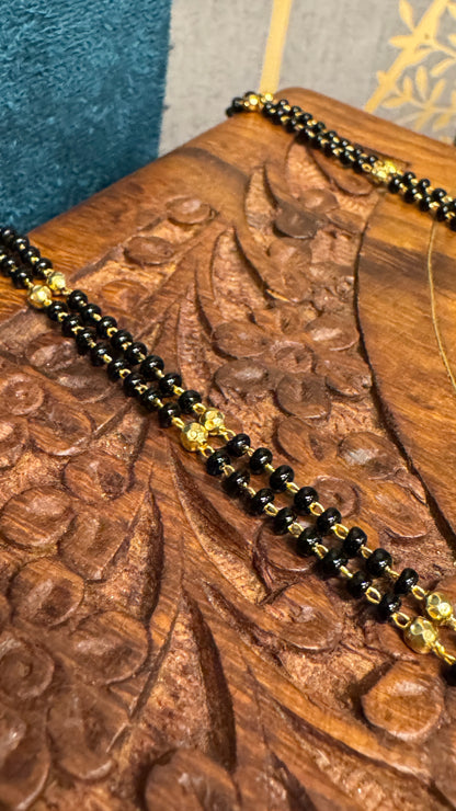 Long Mangalsutra with Gold Pendant – Traditional Black Bead Necklace