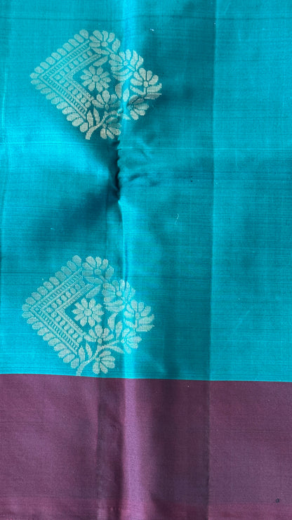Pure Handloom Soft Silk Saree – Rama Blue with Maroon Pallu