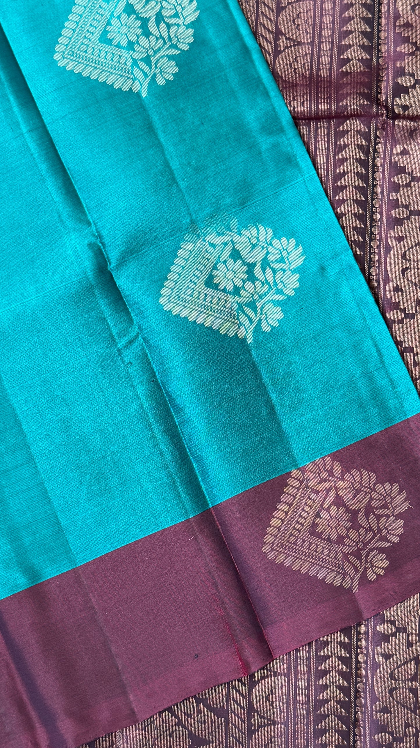 Pure Handloom Soft Silk Saree – Rama Blue with Maroon Pallu
