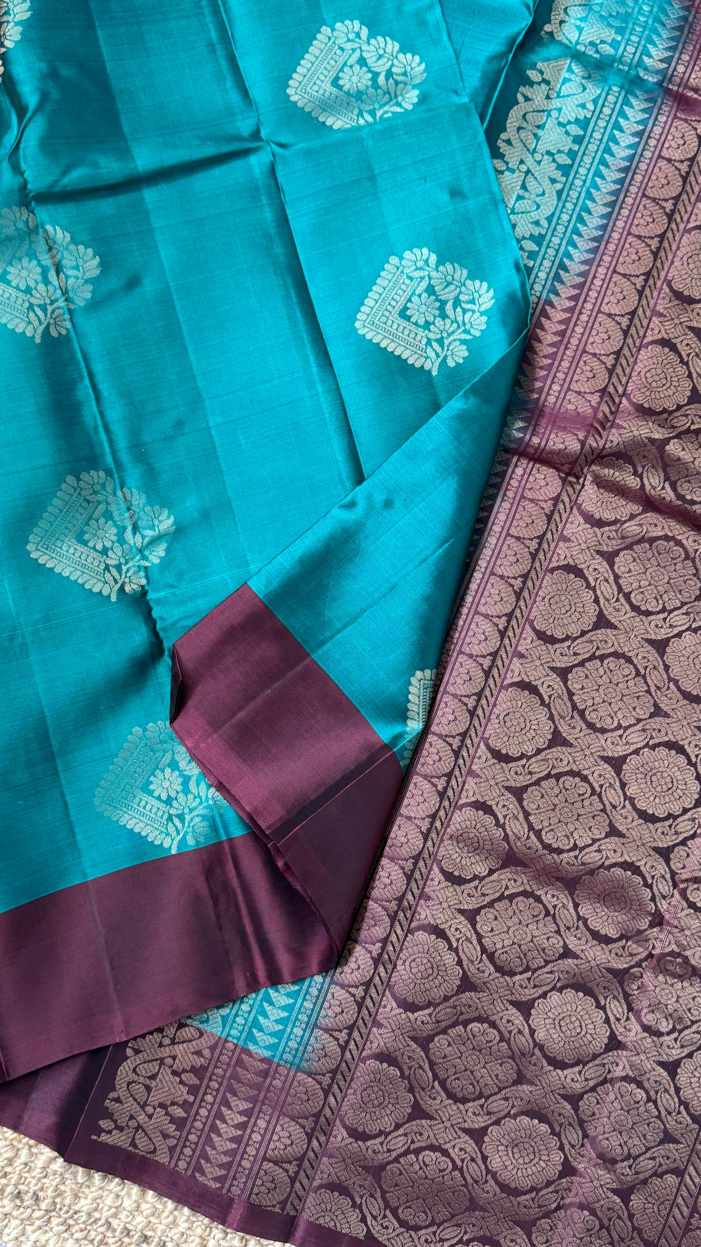 Pure Handloom Soft Silk Saree – Rama Blue with Maroon Pallu