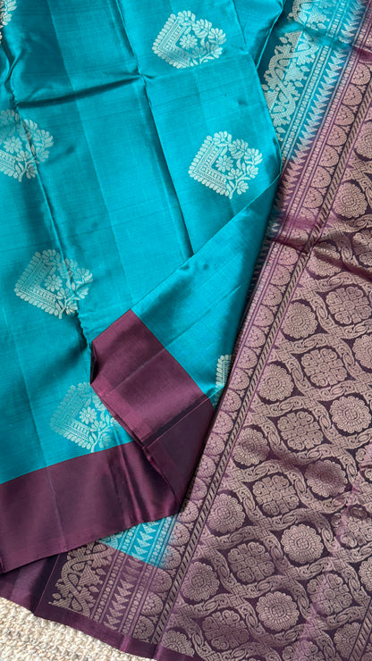 Pure Handloom Soft Silk Saree – Rama Blue with Maroon Pallu