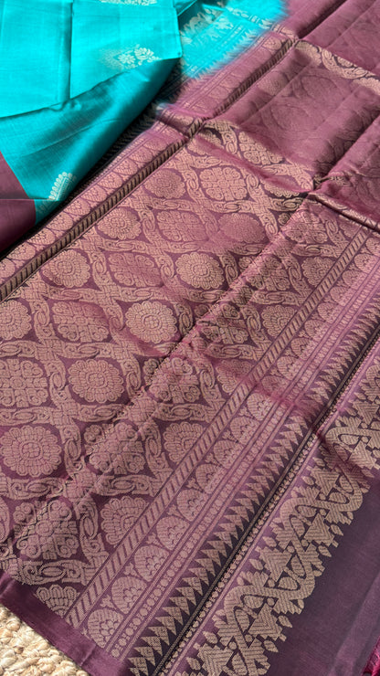 Pure Handloom Soft Silk Saree – Rama Blue with Maroon Pallu
