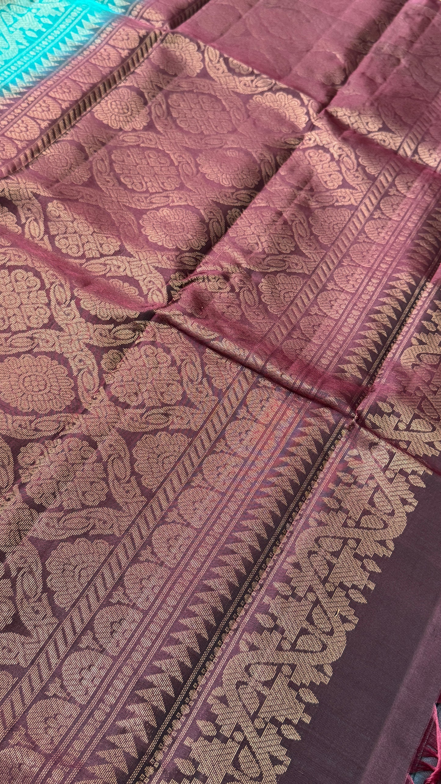 Pure Handloom Soft Silk Saree – Rama Blue with Maroon Pallu