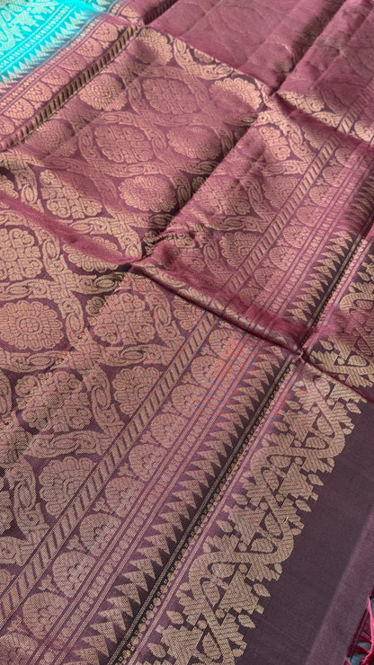 Pure Handloom Soft Silk Saree – Rama Blue with Maroon Pallu