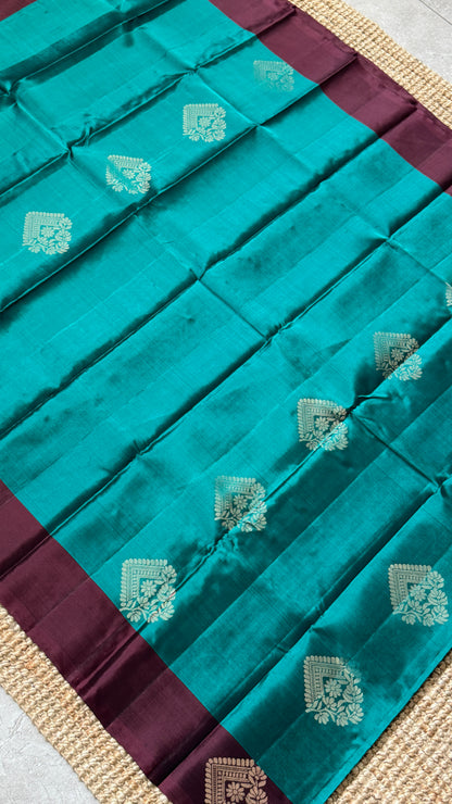 Pure Handloom Soft Silk Saree – Rama Blue with Maroon Pallu