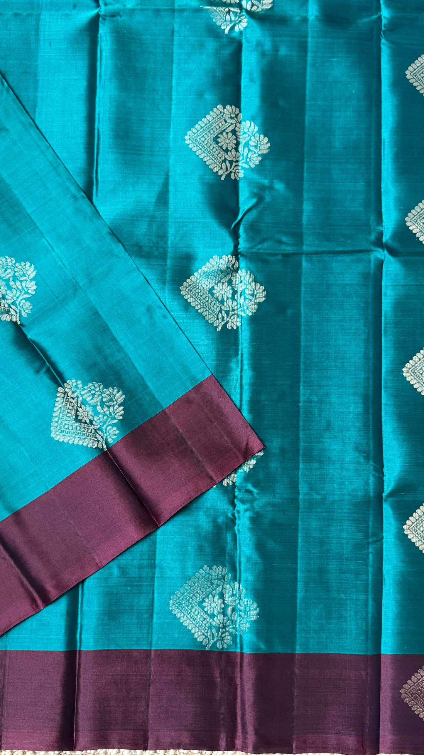 Pure Handloom Soft Silk Saree – Rama Blue with Maroon Pallu