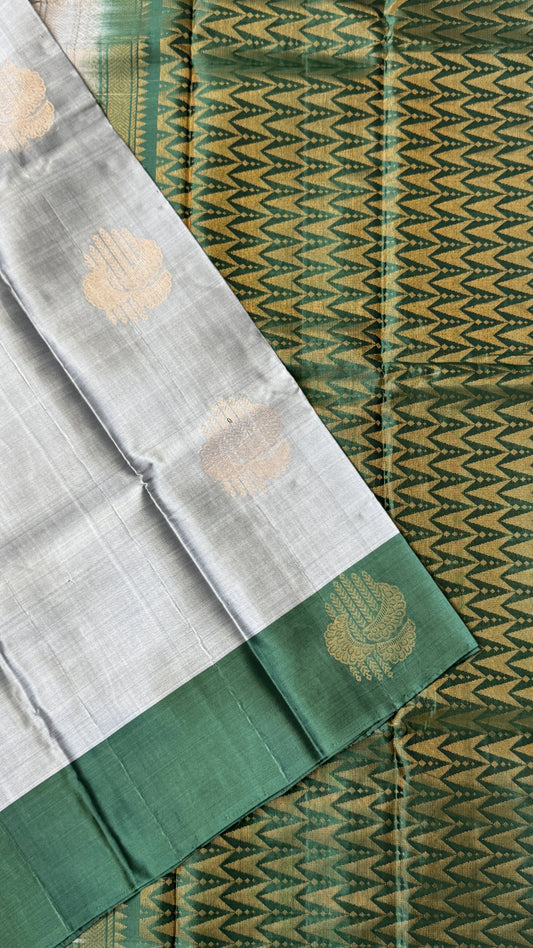 Pure Handloom Soft Silk Saree – Grey and Bottle Green