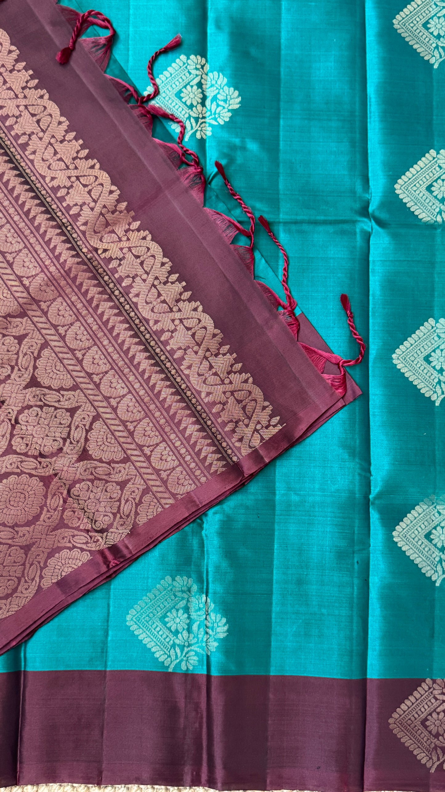 Pure Handloom Soft Silk Saree – Rama Blue with Maroon Pallu