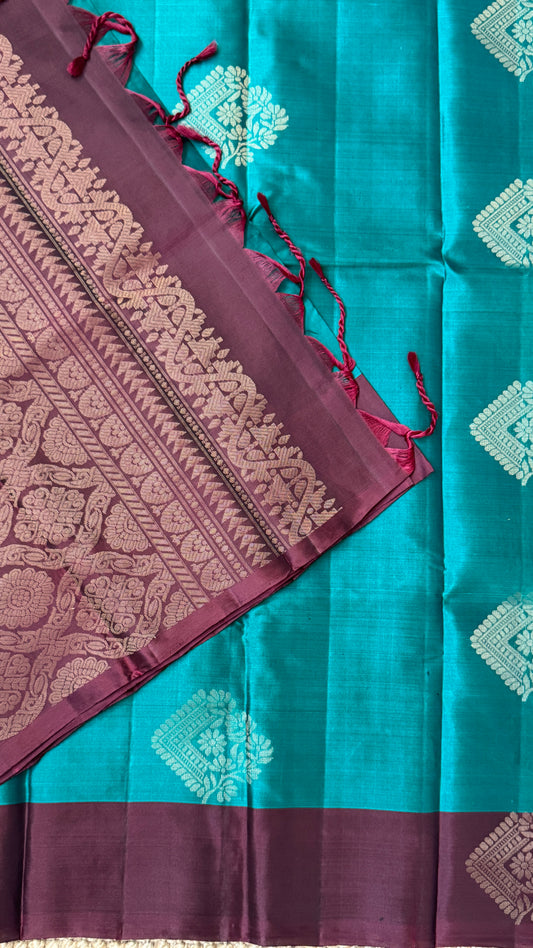 Pure Handloom Soft Silk Saree – Rama Blue with Maroon Pallu