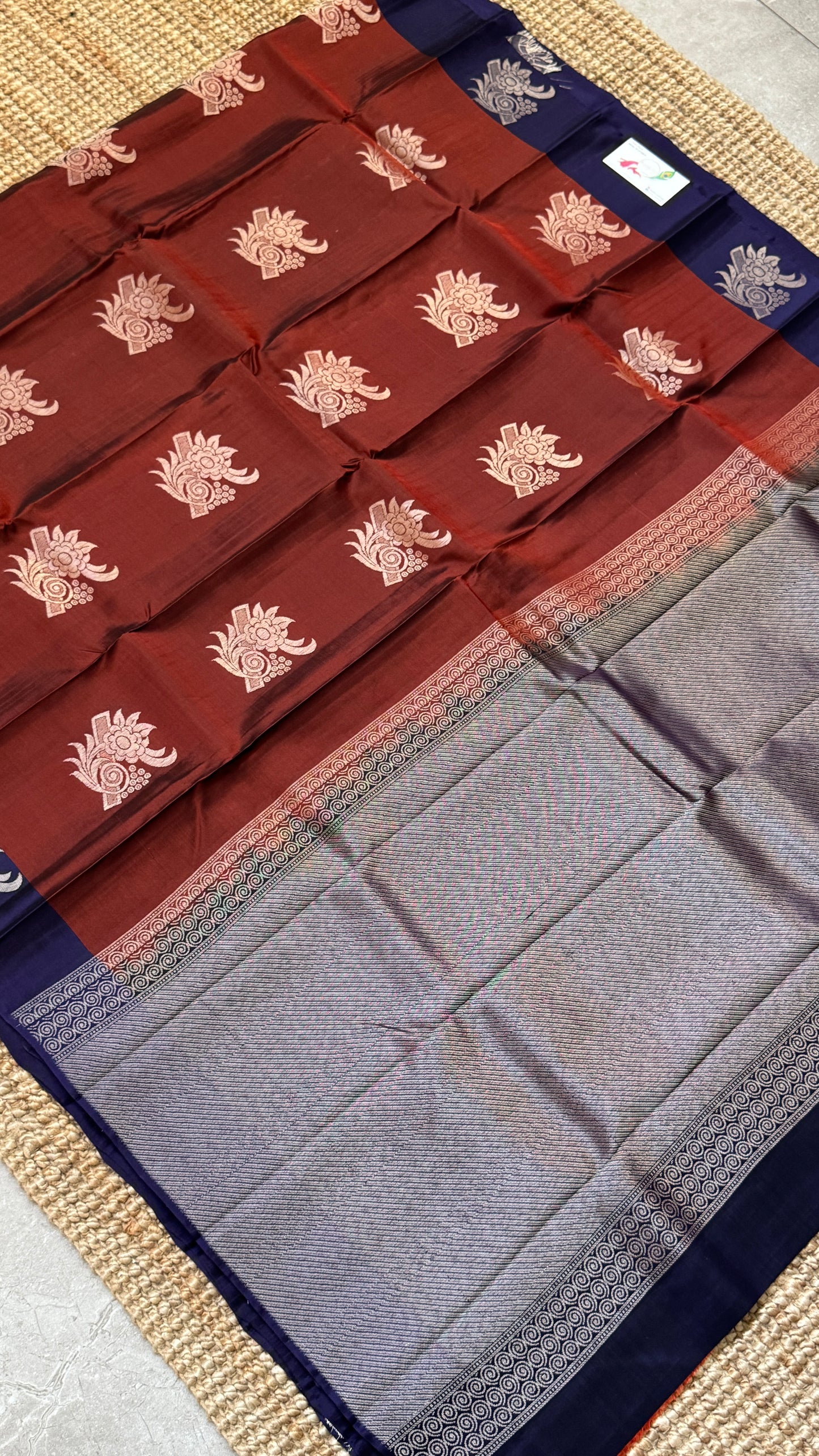 Pure Handloom Soft Silk Saree – Rust with Dark Purple