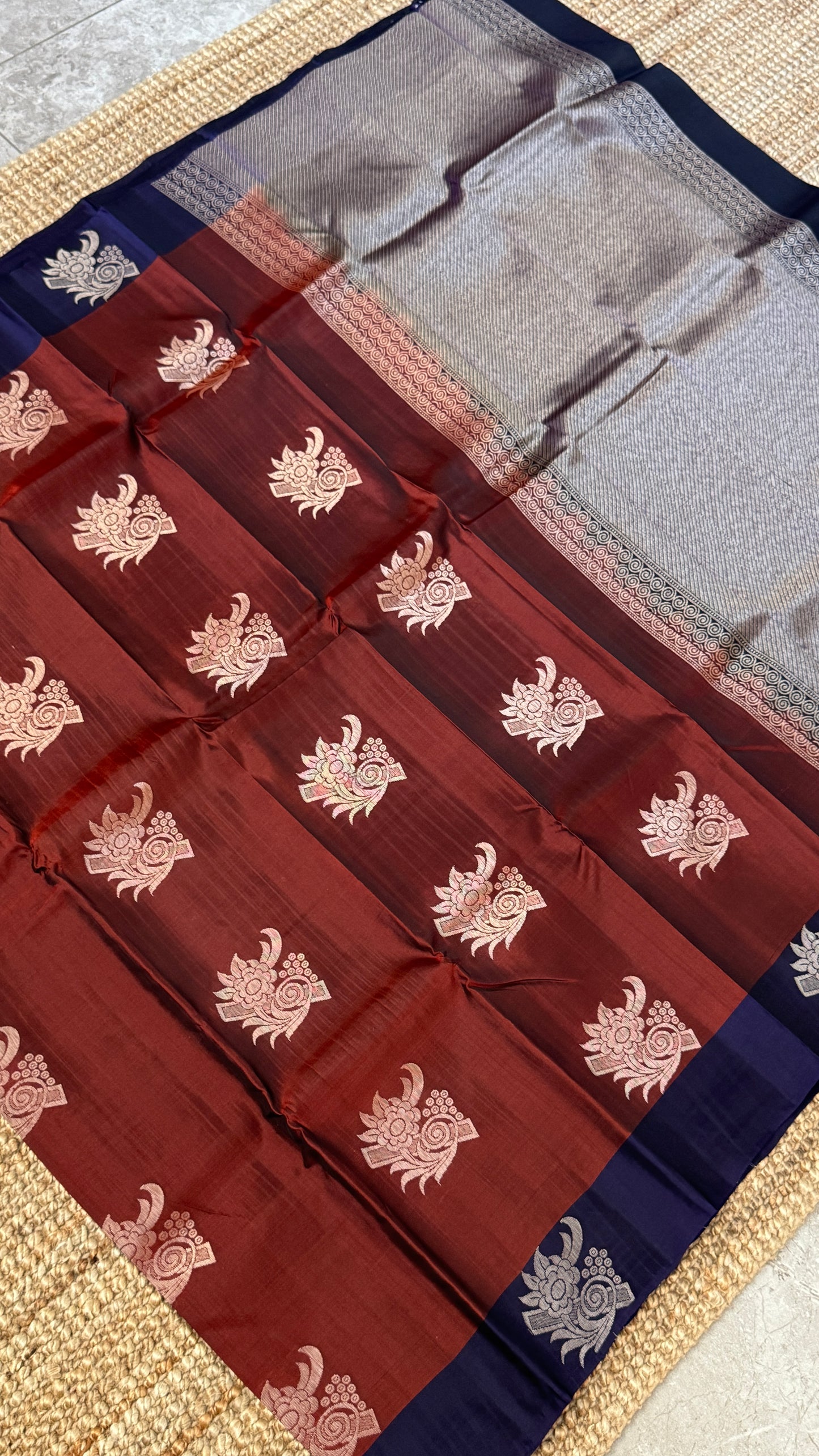 Pure Handloom Soft Silk Saree – Rust with Dark Purple