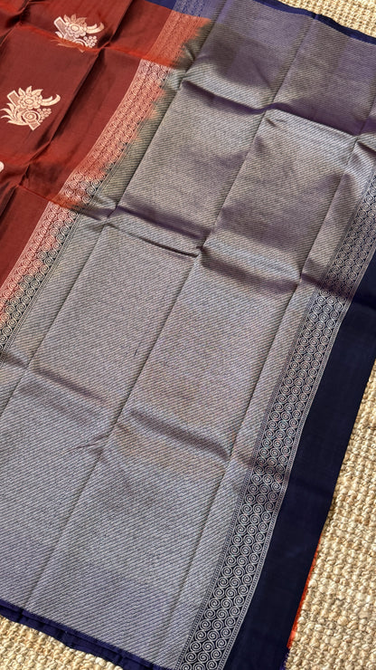Pure Handloom Soft Silk Saree – Rust with Dark Purple