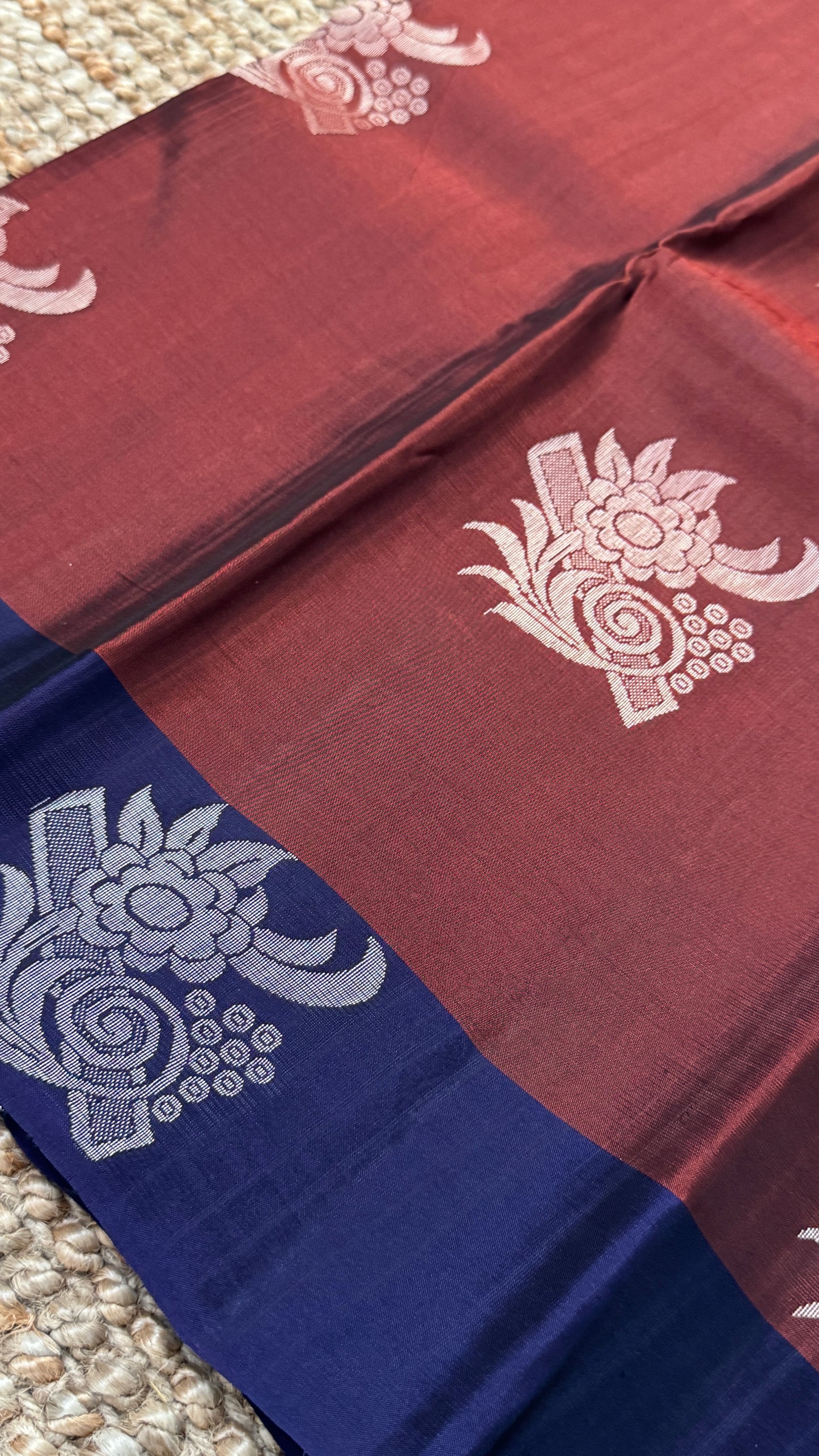 Pure Handloom Soft Silk Saree – Rust with Dark Purple