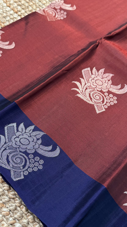 Pure Handloom Soft Silk Saree – Rust with Dark Purple