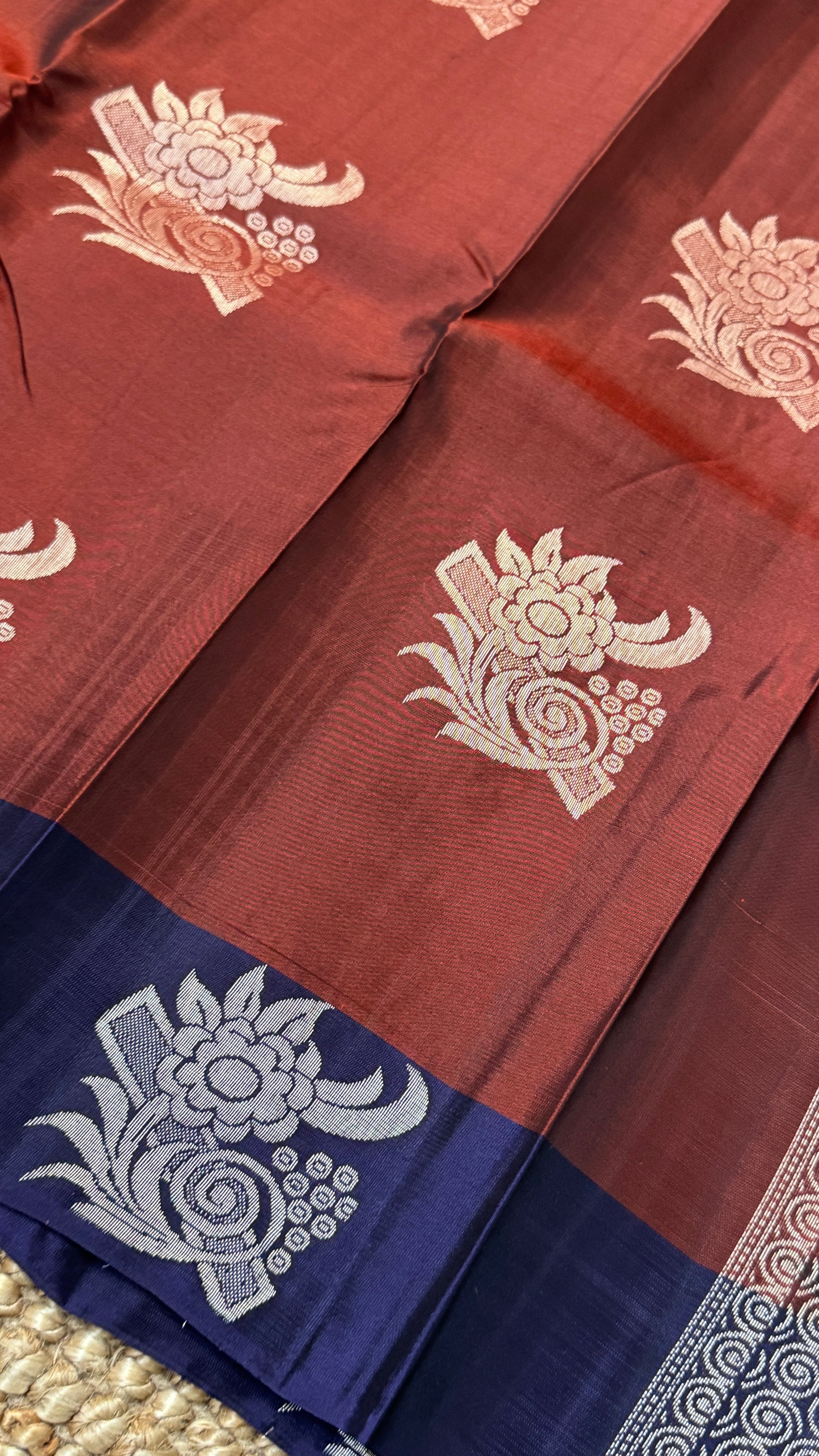 Pure Handloom Soft Silk Saree – Rust with Dark Purple