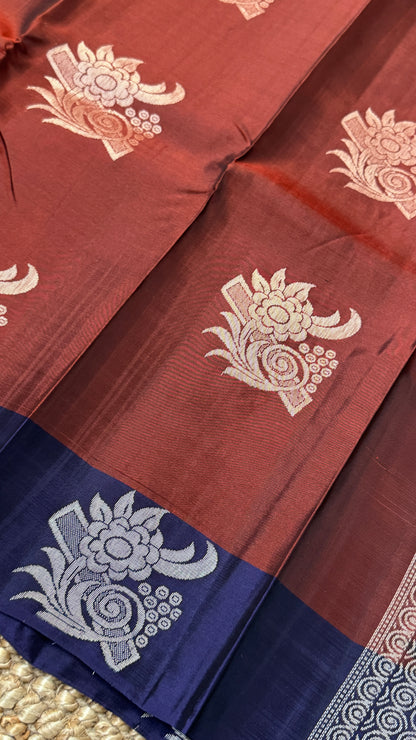 Pure Handloom Soft Silk Saree – Rust with Dark Purple
