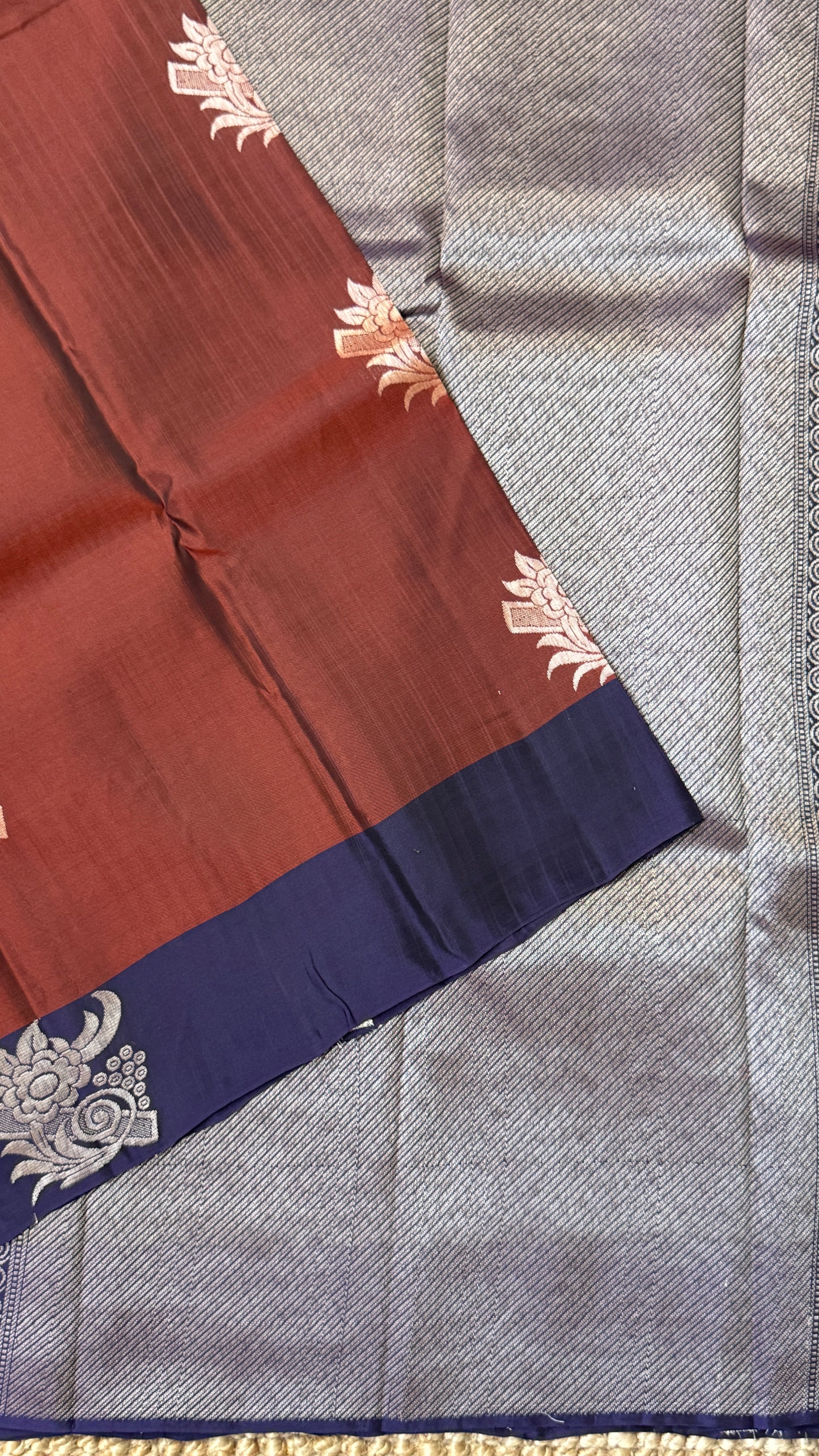 Pure Handloom Soft Silk Saree – Rust with Dark Purple