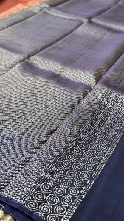 Pure Handloom Soft Silk Saree – Rust with Dark Purple