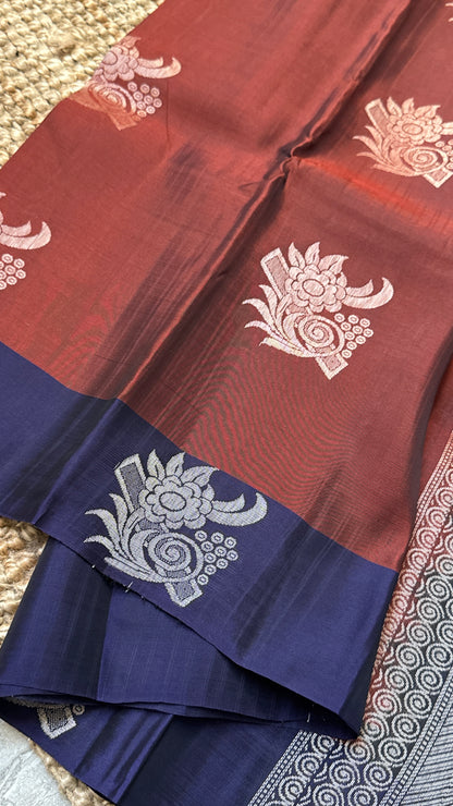 Pure Handloom Soft Silk Saree – Rust with Dark Purple