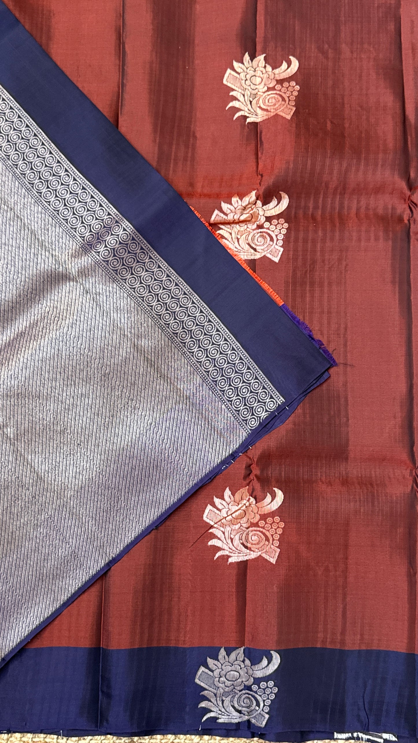 Pure Handloom Soft Silk Saree – Rust with Dark Purple