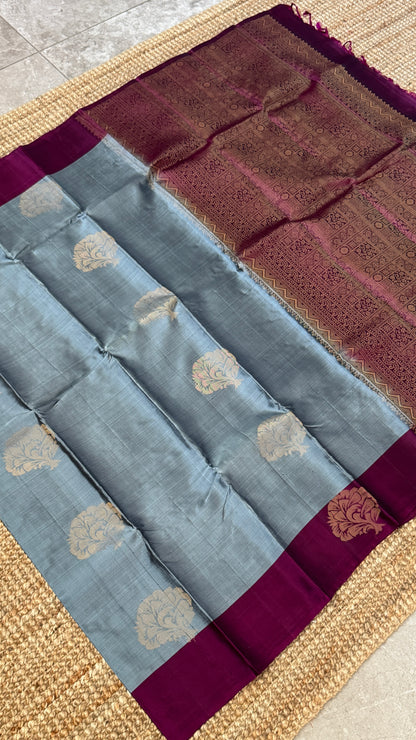 Pure Handloom Soft Silk Saree – Grey and Wine