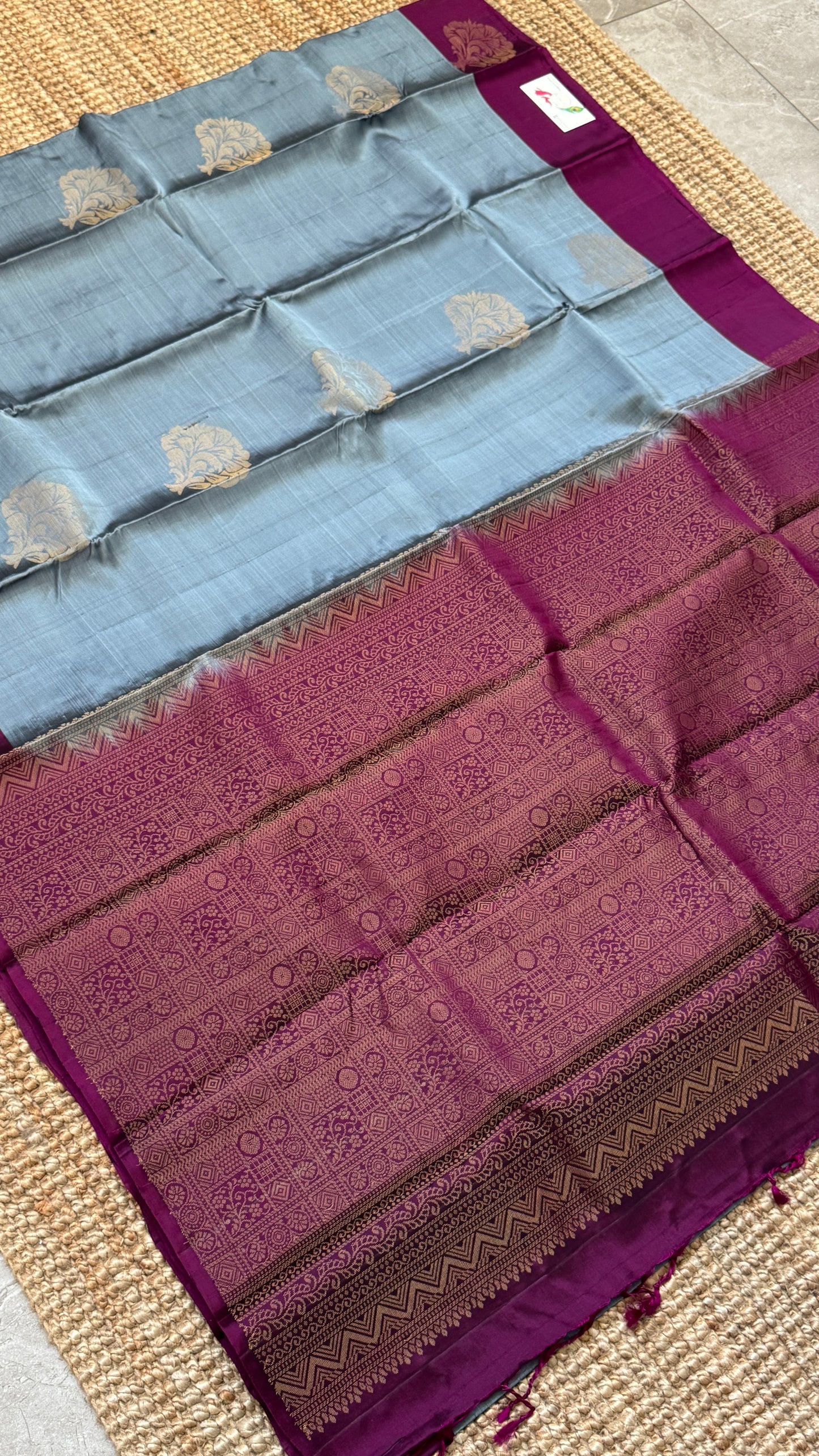 Pure Handloom Soft Silk Saree – Grey and Wine