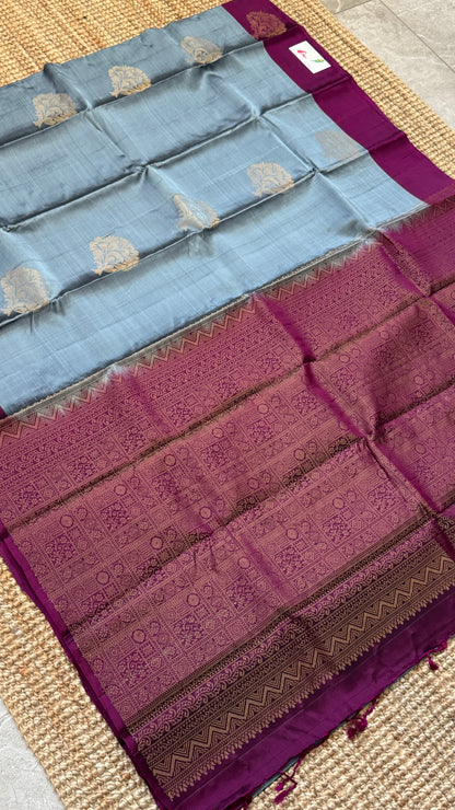 Pure Handloom Soft Silk Saree – Grey and Wine