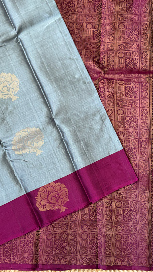 Pure Handloom Soft Silk Saree – Grey and Wine