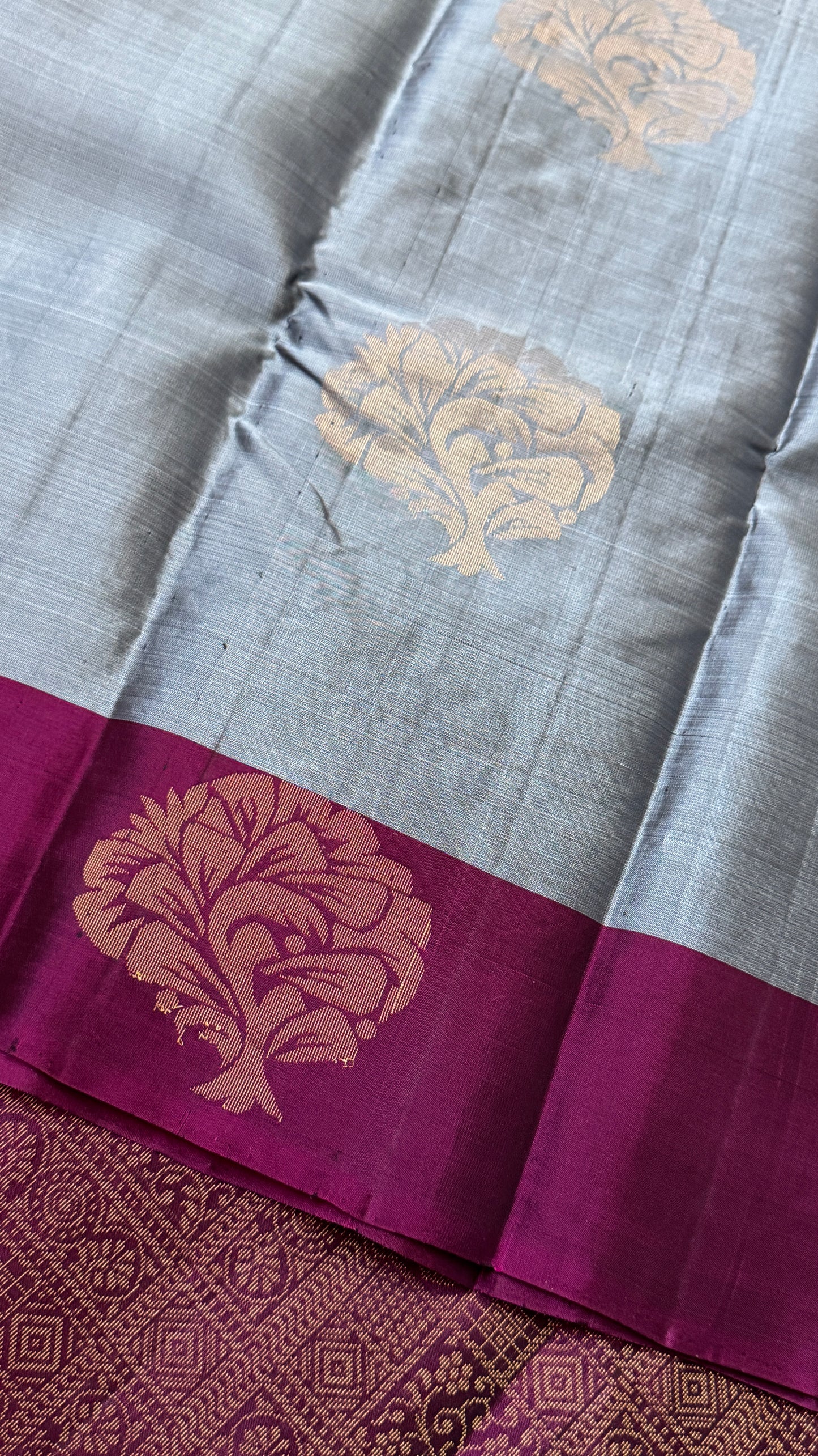 Pure Handloom Soft Silk Saree – Grey and Wine