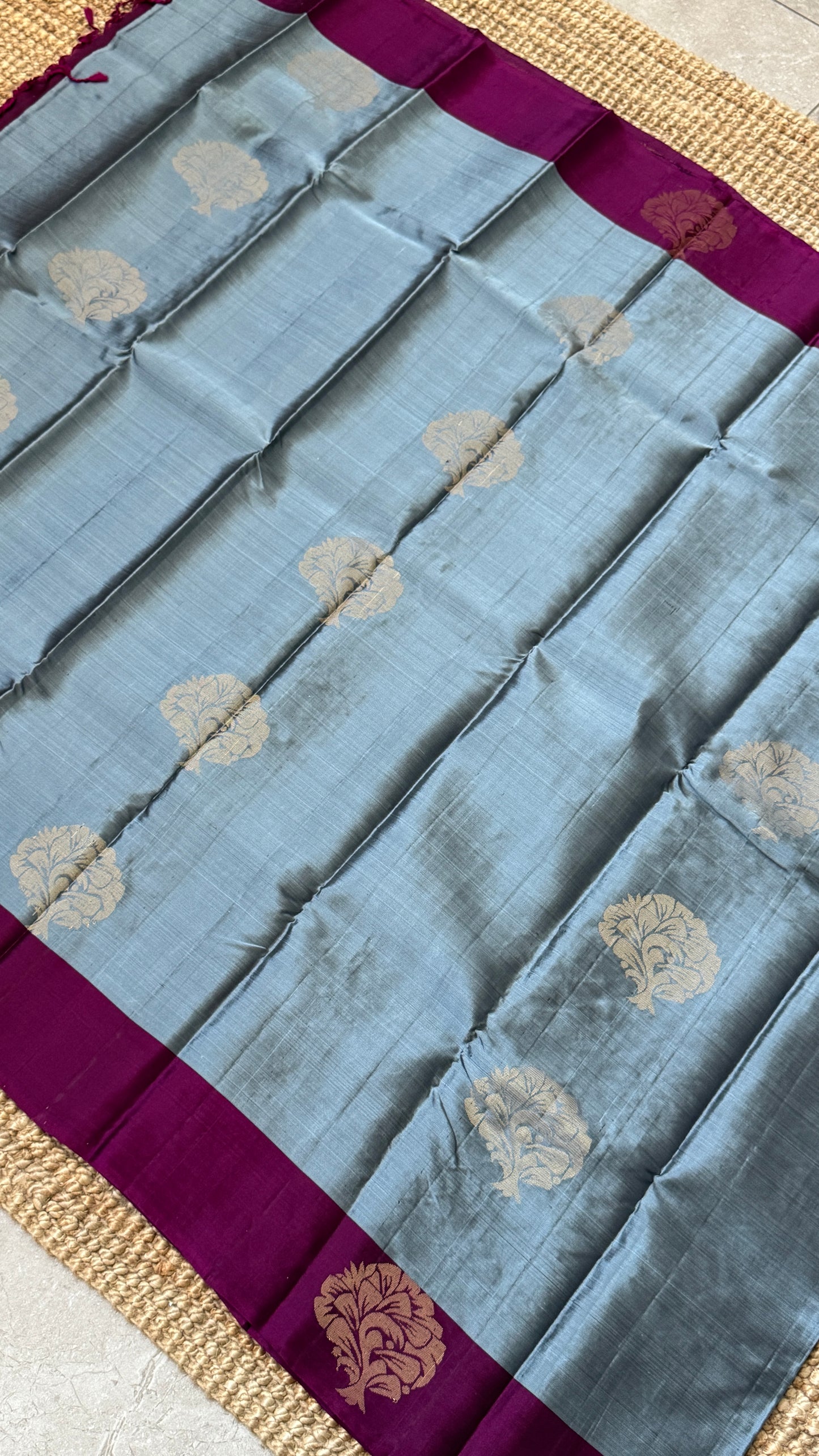 Pure Handloom Soft Silk Saree – Grey and Wine