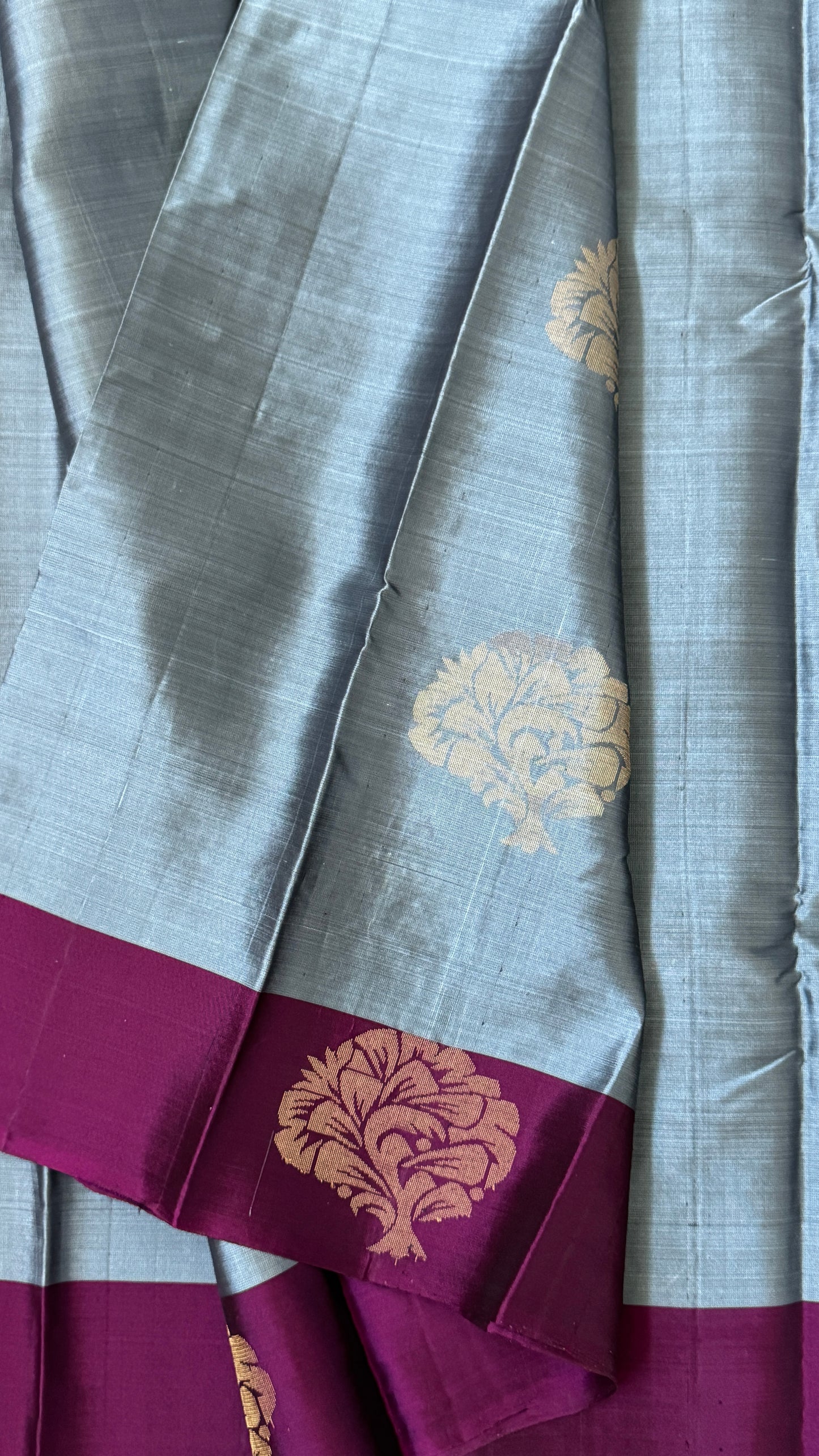 Pure Handloom Soft Silk Saree – Grey and Wine