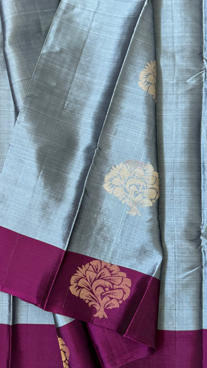 Pure Handloom Soft Silk Saree – Grey and Wine