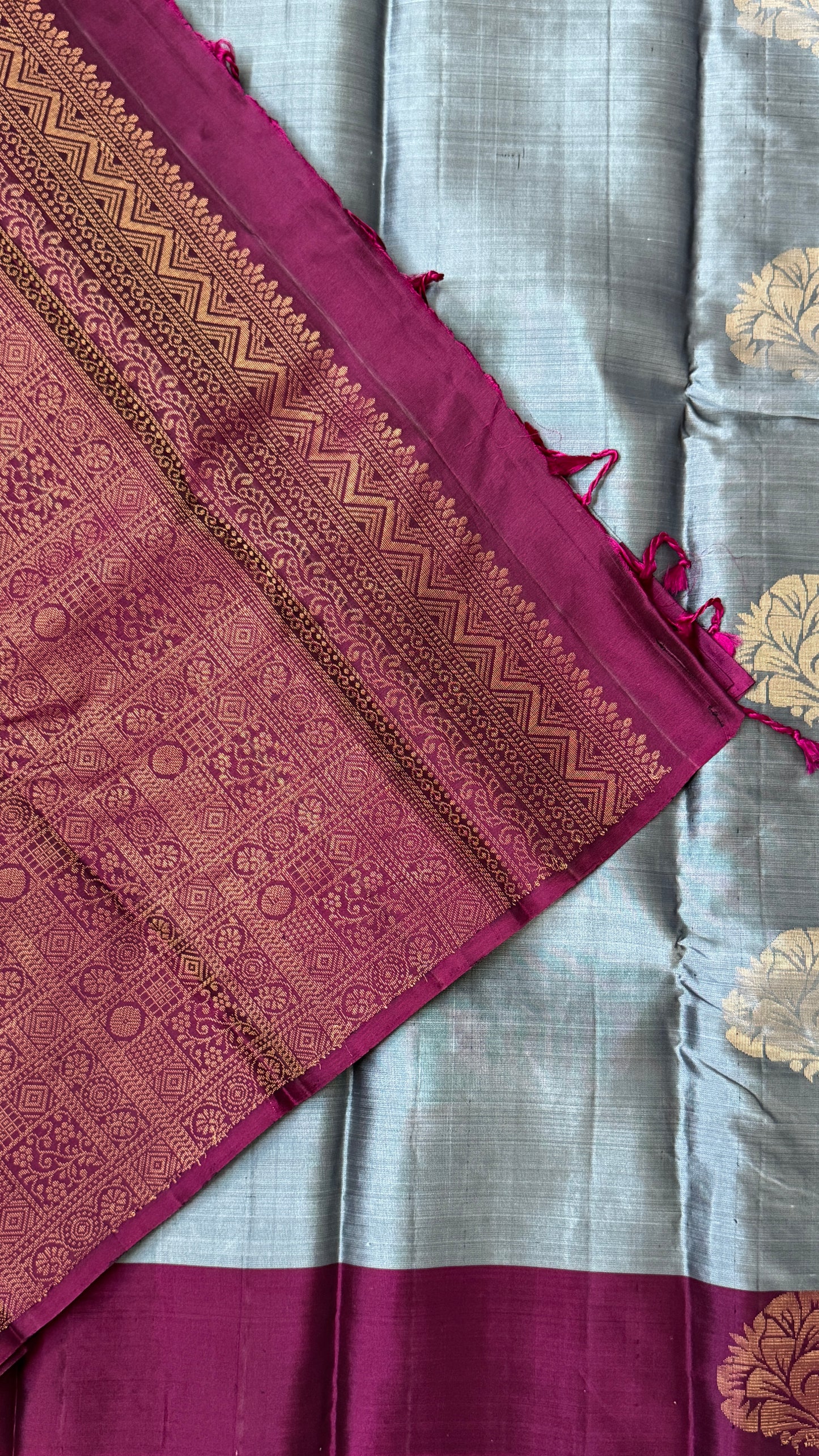 Pure Handloom Soft Silk Saree – Grey and Wine