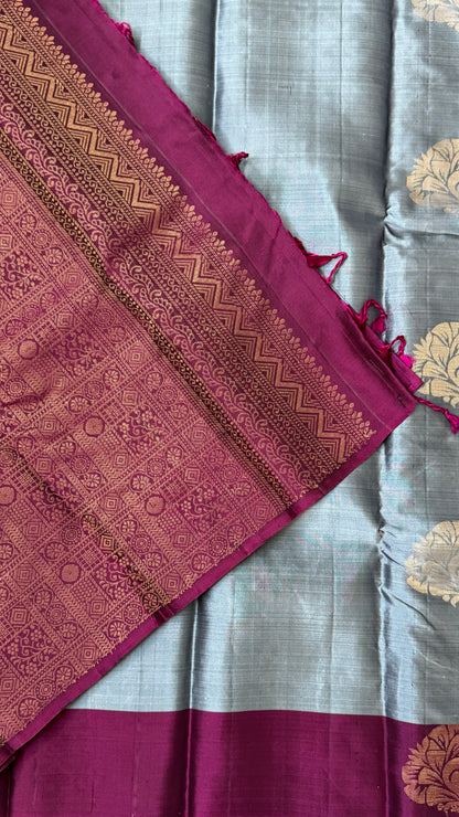 Pure Handloom Soft Silk Saree – Grey and Wine