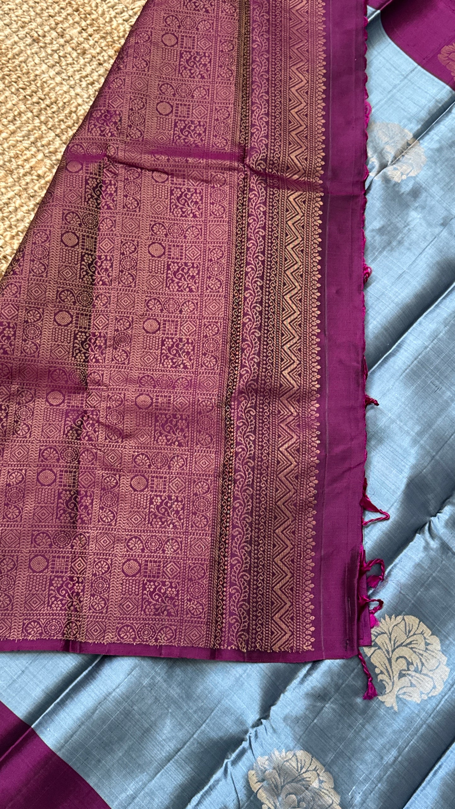 Pure Handloom Soft Silk Saree – Grey and Wine