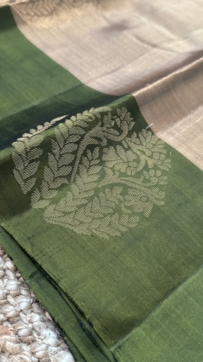 Pure Handloom Soft Silk Saree – Champagne color with Olive green